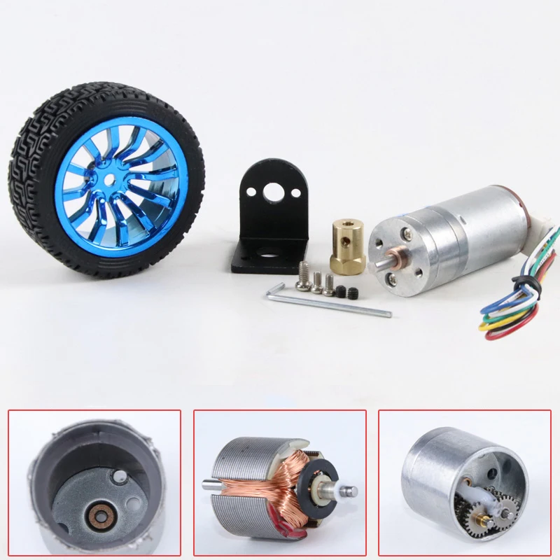 JGA25-370 DC Encoder Gear Motor Robot Parts 6V 12V 24V Geared Motors 65mm Wheel Kit Set Gearmotors for Robot Toy Car