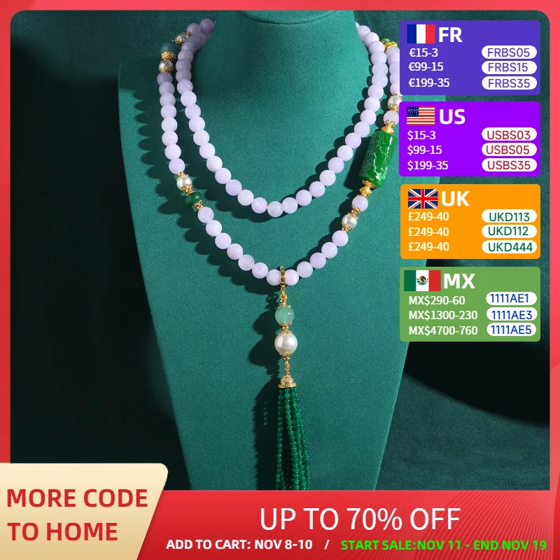 

Vintage Statement Necklace Jewelry Purple Natural Stone Large Bead Layered Green Pendant Tassel Woman Weddings Luxury Designer