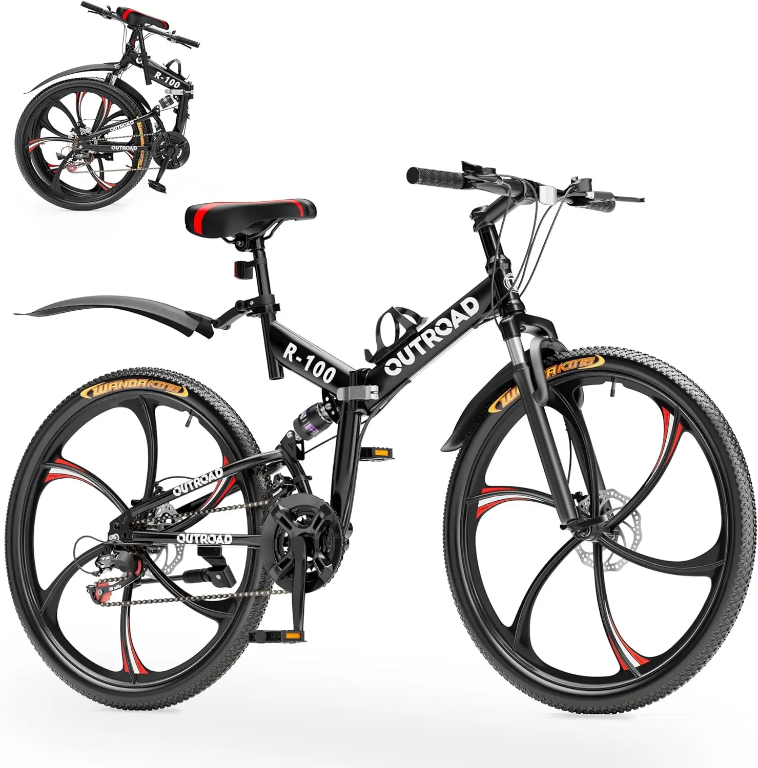 26 Inch Adult Folding Bikes/Mountain Bikes, 21 Speeds Mountain Bicycles with Full Suspension, Dual Disc Brake, High Carbon Steel