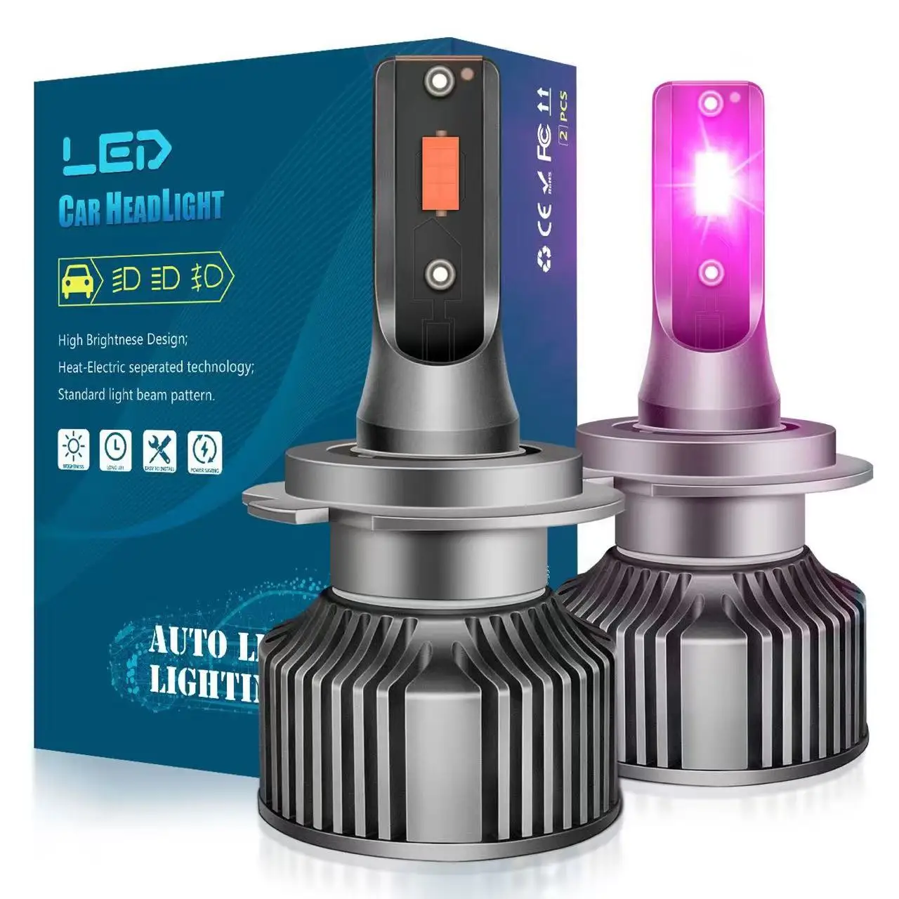 2 Piezas de Luces LED H8 H9 H11 H4 A8 Rosa y Morado para Auto, Luces Antiniebla LED H11 Rosa y Morado, Faros Delanteros LED 9006, 4300K 6000K Blanco