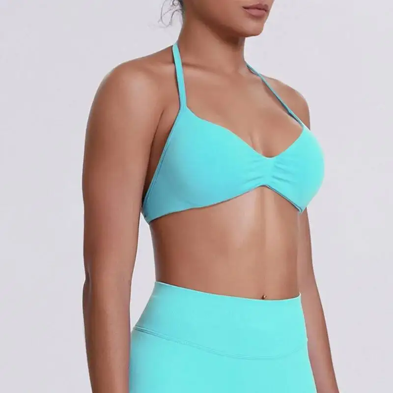 

Women S Seamless Yoga Sexy Beautiful Back Breathable And Sweat Absorbing Hanging Neck Bra Outdoor Sports Fiess Clothing