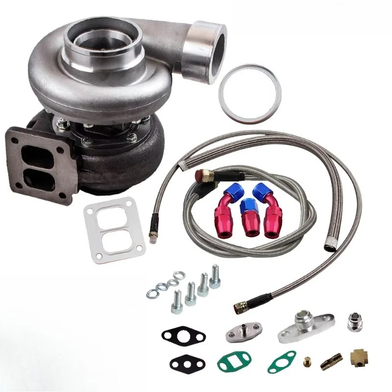 Turbo Kit 600+HP Racing High Performance GT45 T4 V-Band Universal Turbocharger 1.05 A/R + Oil Drain Feed & Return Line