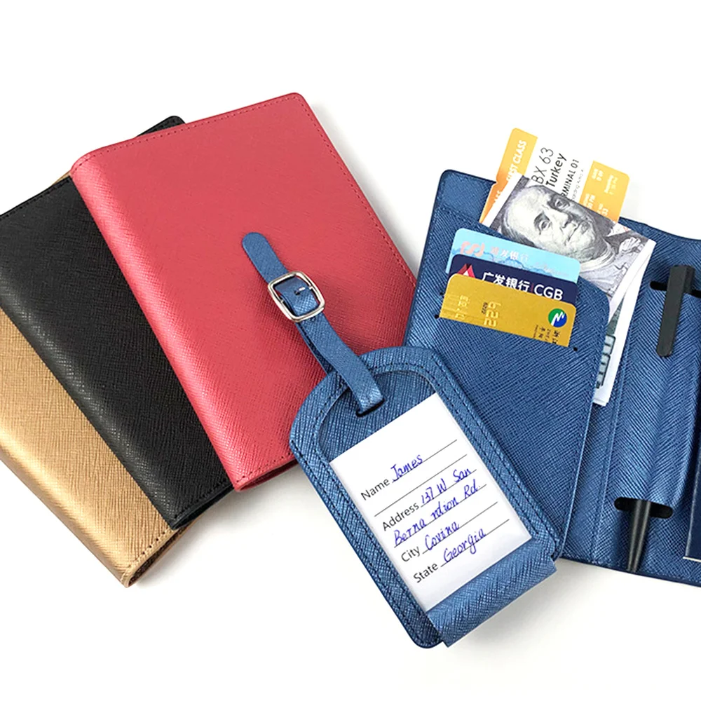 Free Custom Name Passport Cover Luggage Tag Set Fashion Saffiano PU Leather Ticket Passport Holder Personalize Travel Purse