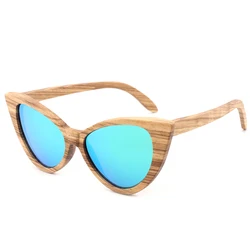 2026 Cat Eye Wood Sunglasses Bamboo Handmade Zebra Wooden Frame Fashion Butterfly Women Sun Glasses Polarized UV400
