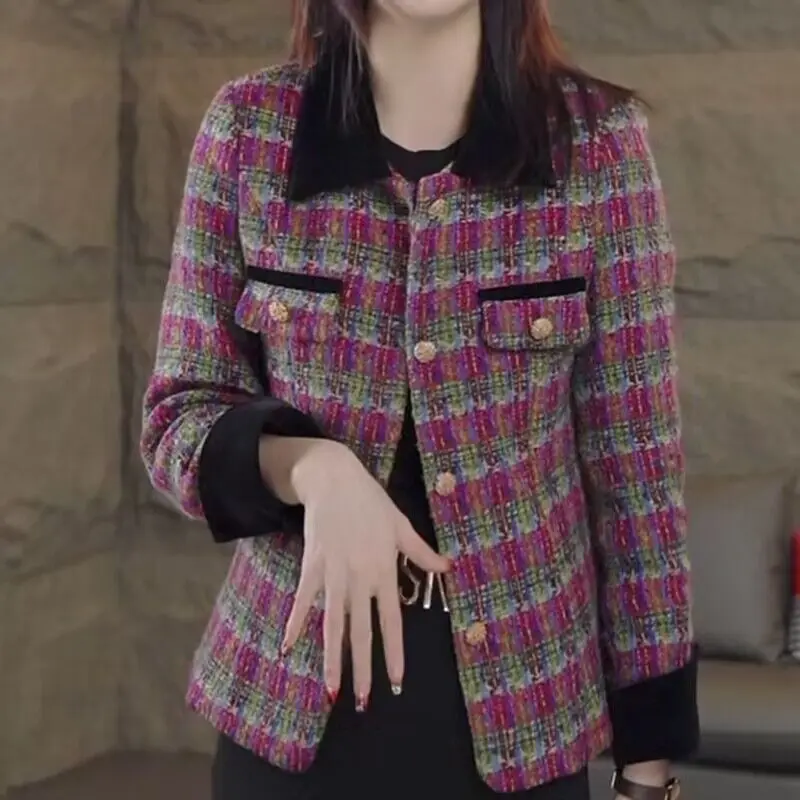 

Женская шерстяная куртка в клетку, Повседневная Свободная куртка в Корейском стиле, элегантная верхняя одежда, осень-зима 2024