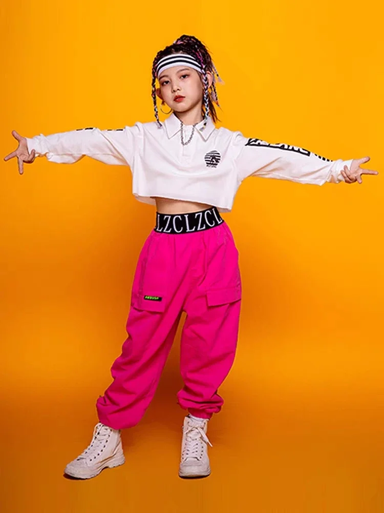 Hip Hop Mädchen Crop Top Rosa Jogger Kinder Sweatshirt Street Dance Cargo Hosen Streetwear Kleidung Sets Kind Jazz Bühne Kostüme