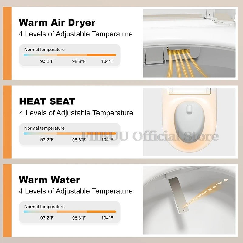 Imagem -04 - Sanitário Inteligente de Parede com Sensor de pé Bidê Inteligente Descarga Automática Assento Aquecido Água Morna Alongado Peça