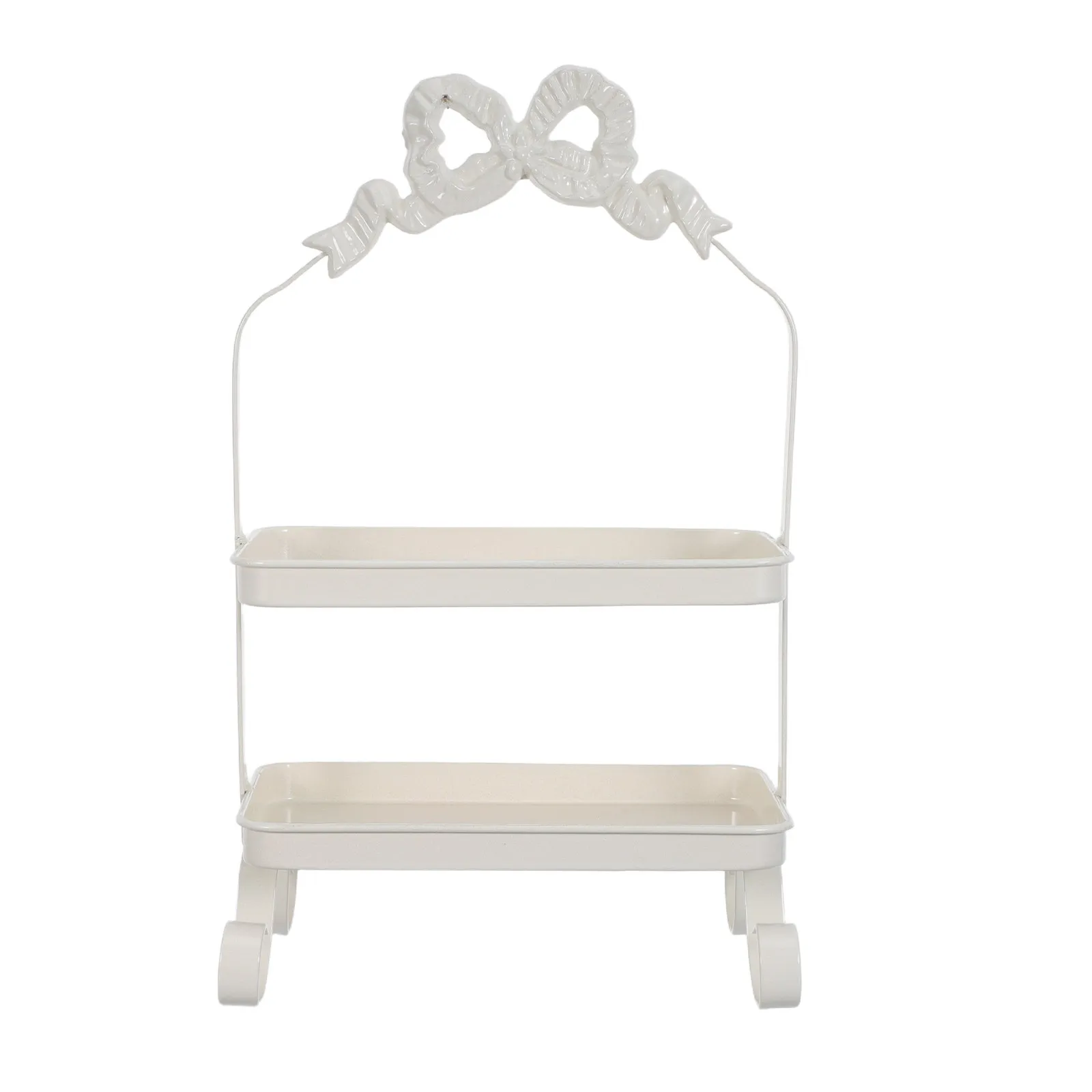 

2-Tier Vintage Iron Rectangle Serving Tray Stand Rustic Farmhouse Tiered Dessert Fruit Display Rack for Coffee Bar Kitchen