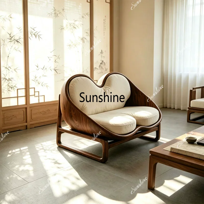 

New Chinese-style solid wood sofa chair, lazy fabric leisure, high-end hotel homestay home