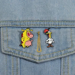 Cartoon Manga Enamel Pins Custom Cute Rooster Cow Brooches Lapel Badges Animal Jewelry Gift for Kids Friends