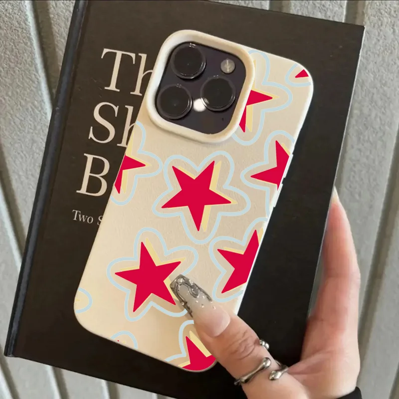 Red Stars Lichee Pattern Phone Case For Samsung A57 A36 A26 A07 A55 A35 A16 A06 A54 A34 A25 A24 A15 A14 A05S A05 4G 5G