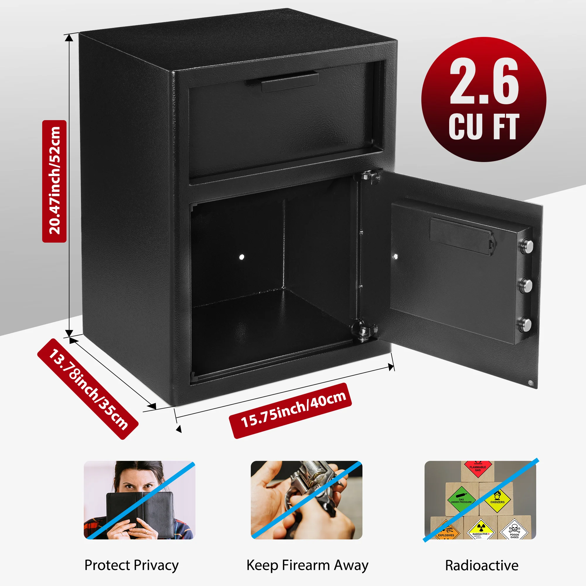 Fireproof Drop Safe with Drop Slot 2.6 Cu FT Combination Lock Digital Safe Box Business Security Depository Safe for Money Cash