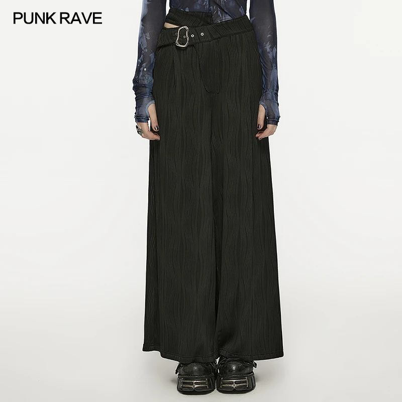 

PUNK RAVE Women's Gothic Daily Sexy Hollow Asymmetric Waistband Wide Legs Pants False Pockets Decorate Gradient Casual Trousers