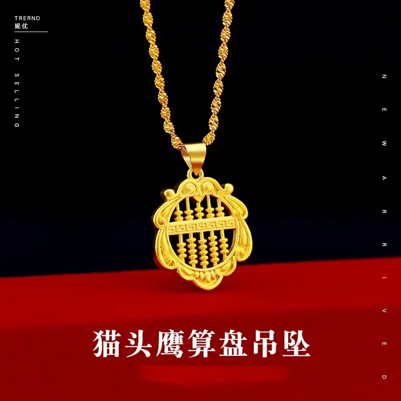 9999 real gold 24K yellow gold Owl Abacus Pendant Necklace