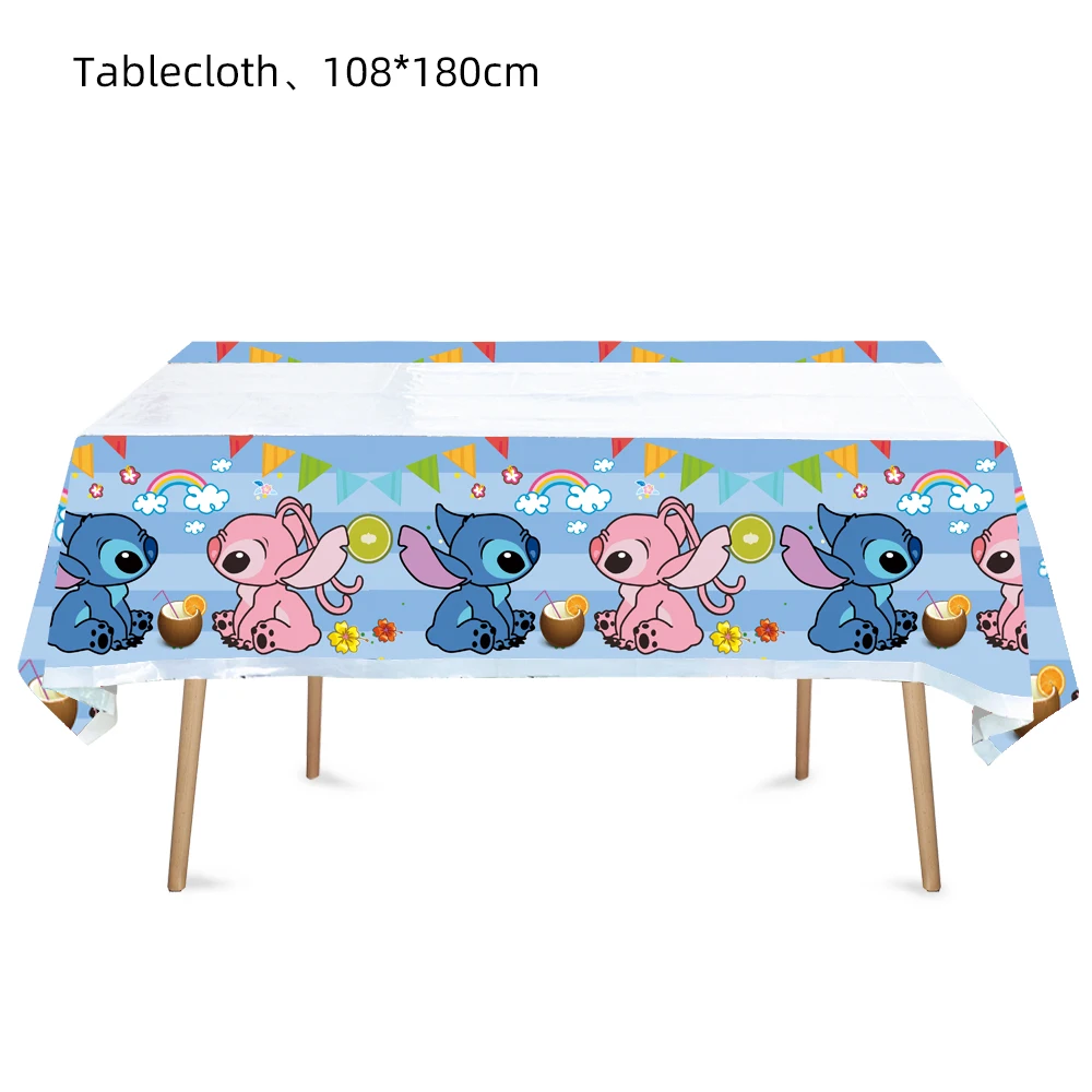 Disney Blue Lilo&Stitch Birthday Party Disposable Tableware Set With Balloons Backdrop Tablecloth Plates Napkins For Baby Showr