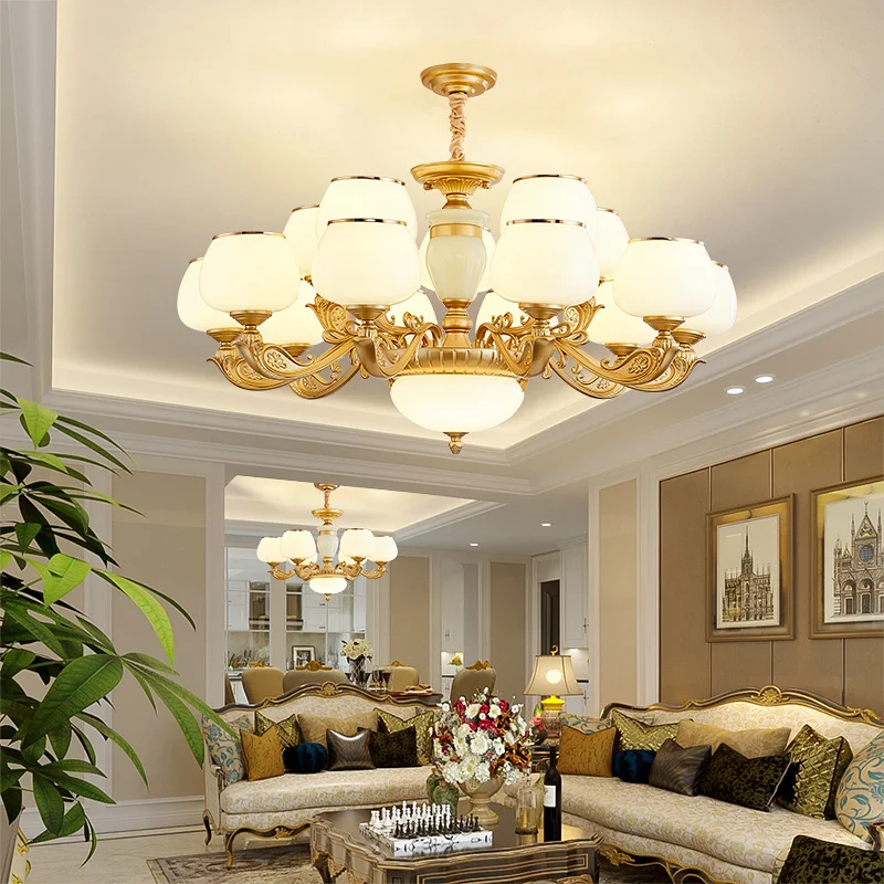 European Style Zinc Alloy Jade Glass Hardware Multi-lamp Wall For Independent Villa Living Room Bedroom New Style Chandelier