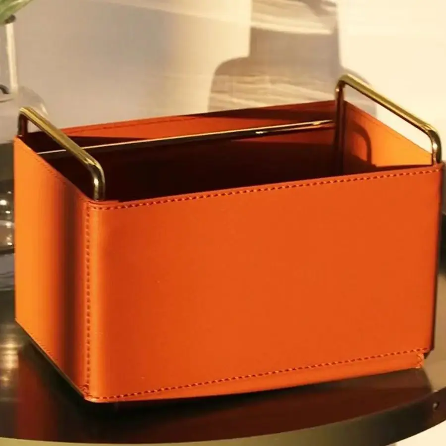 High-end Fashion Leather Storage Box Household Living Room Bedroom Office Desktop Remote Control Cosmetics Sundries Pen Holder