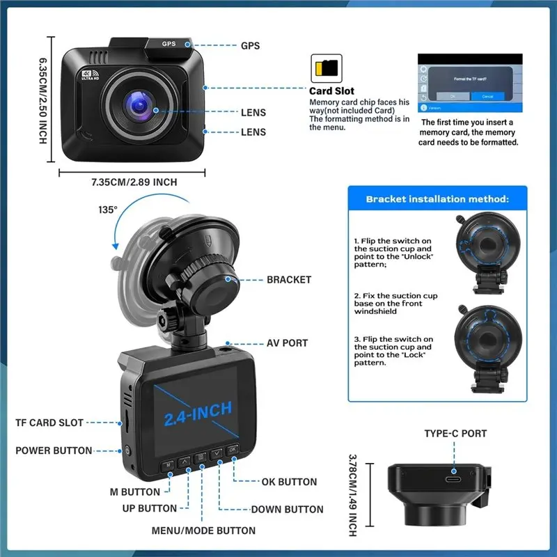 New Arrivals-Car Dash Cam Vision 1080P Front And Rear Camera 2.4 Inch CAR DVR Mirror Digital Video Recorder Dvr Black Box