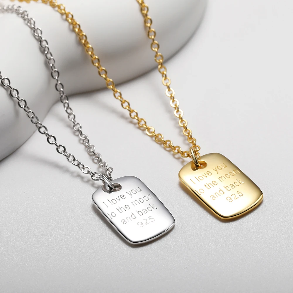 925 Sterling Silver Necklace Engraved 'I Love You to the Moon And Back' round Square Card Simple Silver Jewelry Trendy Accessory