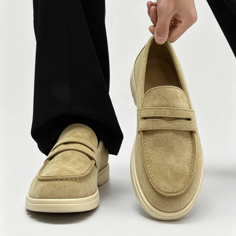 Men Suede Loafers Slip On Lazy Casual Shoes Breathable Soft Driving Walking Flats Vintage Lightweight Daily Office Footwear