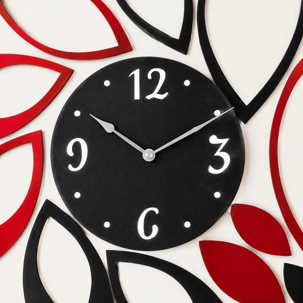 Hollow Floral Design Mirror Wall Clock Removable Sticker Silver Self Adhesive Clock Decal Clock Movement Included Leaf Shape