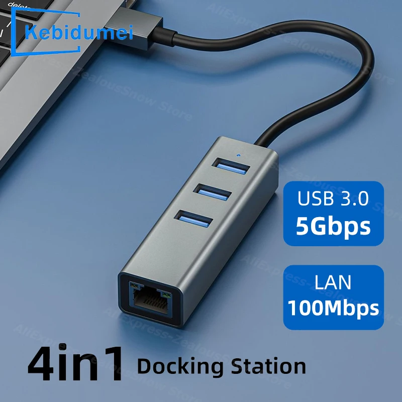 4-in-1 USB 3.0 Type C HUB Docking Station 3 Ports USB3.0 HUB USB to Rj45 Gigabit Ethernet Adapter for Windows MacOS Laptop PC