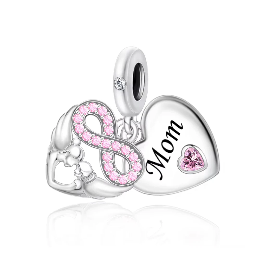 Pan Charms Original Double Love Mom Dangle Charm Bracelet Pendant Jewelry Mother's Day Jewelry Gift
