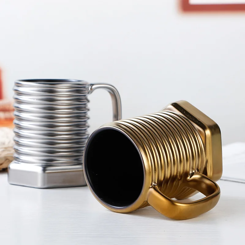 Novel Ceramic Cup Matte Electroplated Mug Screw Cups Office Coffee Cup Kitchen Bar Supplies Home Living Room Drinking Utensils