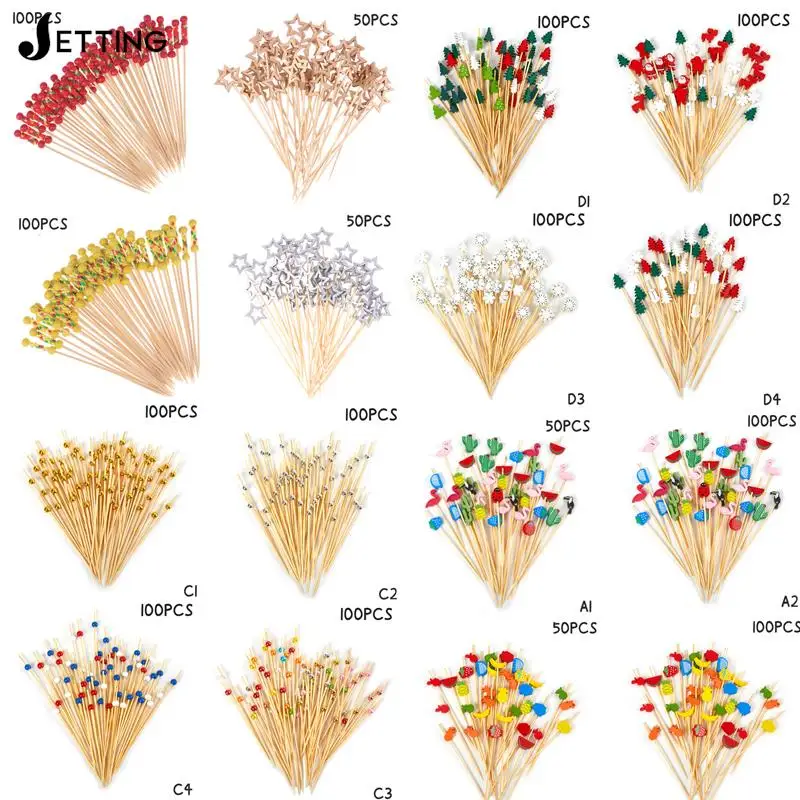 

50/100Pcs Star Disposable Bamboo Skewers Food Cocktail Picks Buffet Fruit Cupcake Fork Sticks Party Table Decoration Supplies