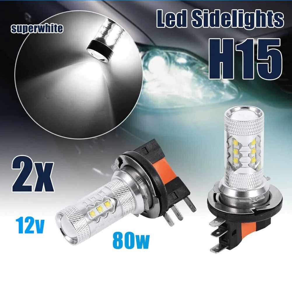 2pcs H15 LED Headlights Canbus Led White 80w 16 Led High Power Fog Lights HIgh B eam Bulbs Universal Car Light Auto Accessories