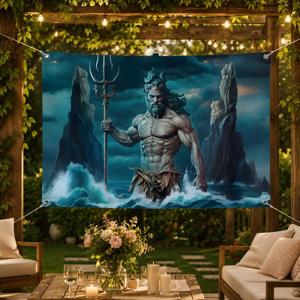 Mythological Figure P-PoseidonS Flags Washable Fade-Resistant Flag HD Print Lightweight Durable Indoor/Outdoor