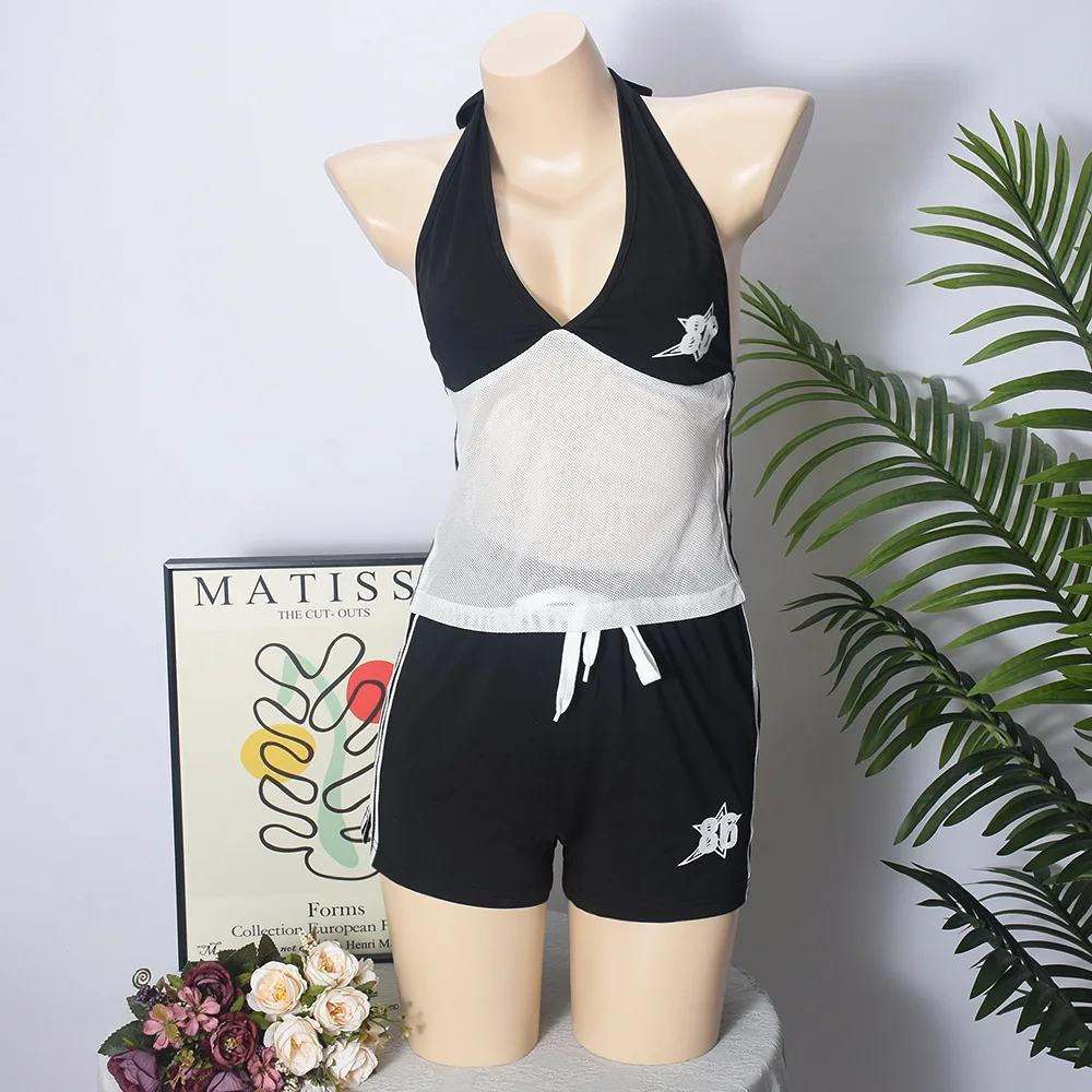 Shorts Pant Set Women Two Piece Sets Halter Matching Sets Tracksuit Vest Tops Short Pants High Waist Y2k Streetwear Jogger