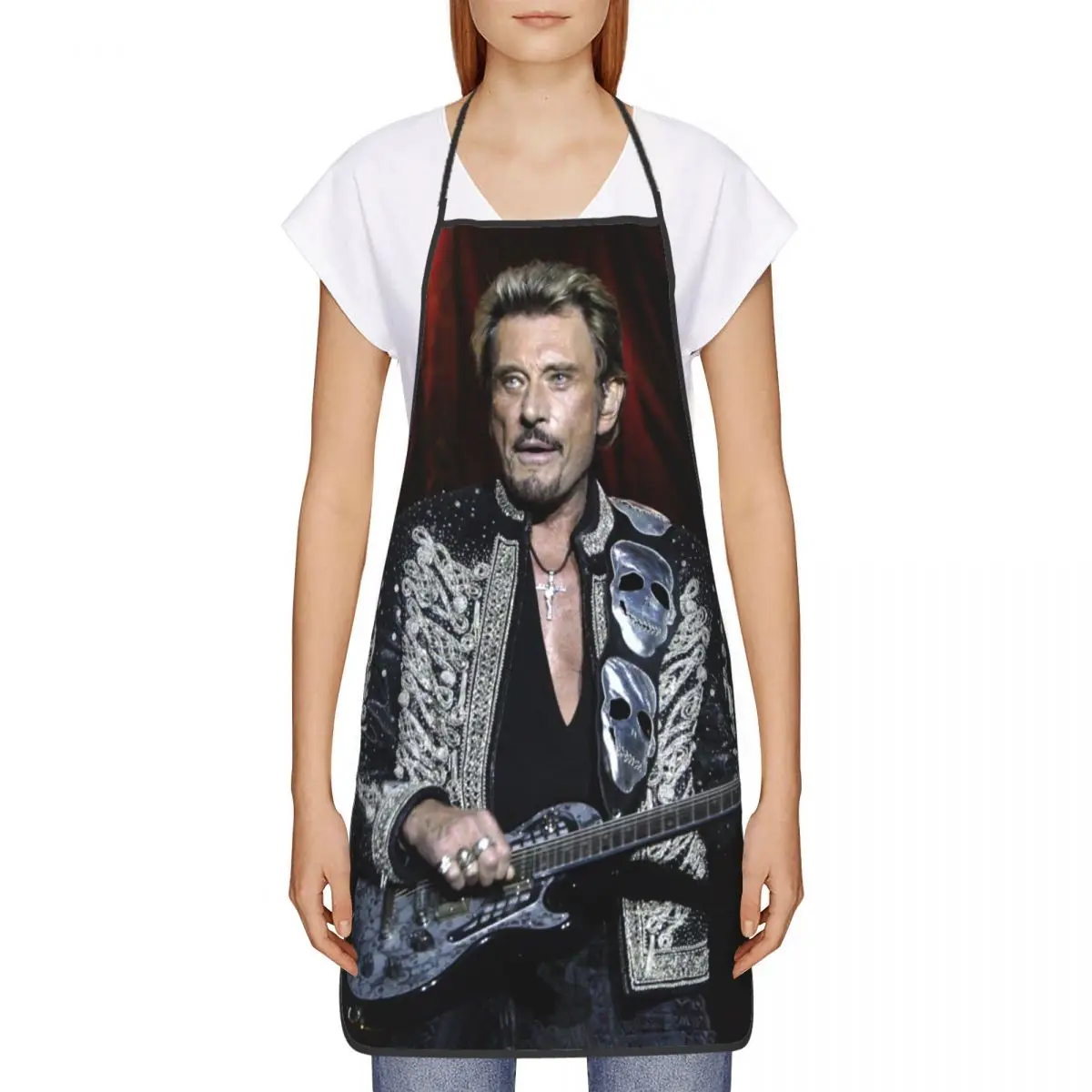 Custom Bib Johnny Hallyday Apron for Men Women Unisex Adult Chef Kitchen Cooking French Rock Singer Tablier Cuisine Painting