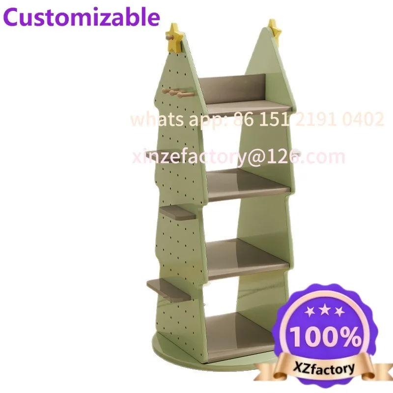 Customizable children's rotating bookshelf toy storage floor-to-ceiling multi-layer bookshelf Christmas tree shape