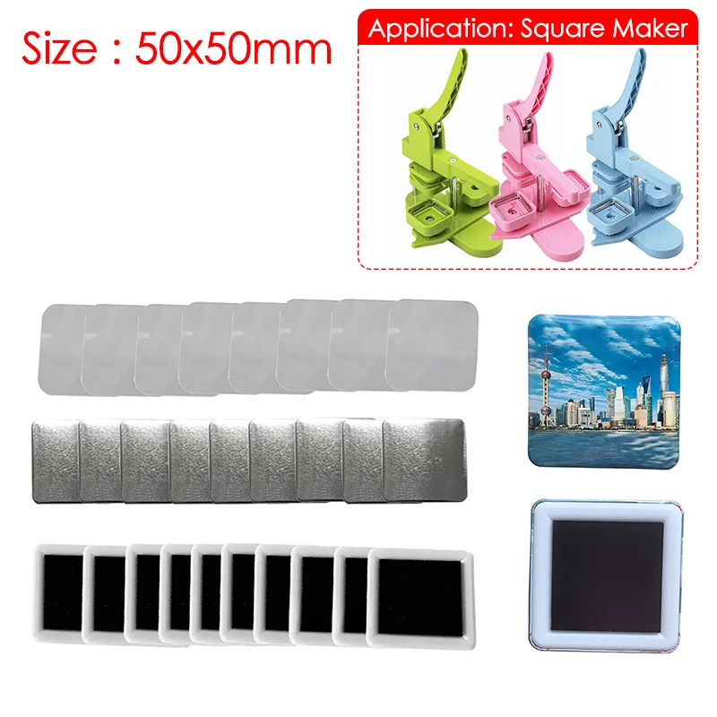 50Set 50x50mm Square Magnets Refrigerator Badge DIY Making Parts for Home Refrigerator Decorative Button Pin Maker Material