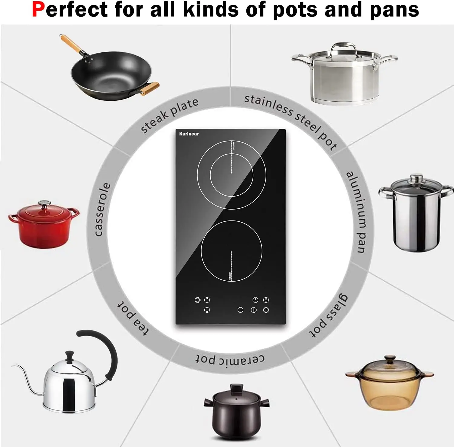 Estufa eléctrica de 12 pulgadas, placa de cocción radiante eléctrica empotrable de 220v - 240v con cerradura de seguridad para niños, temporizador, indicador de calor residual, 3