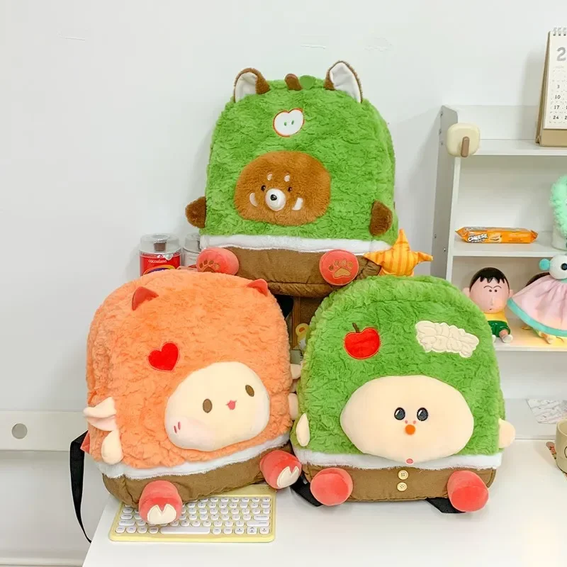 2025 ใหม่ผู้หญิงน่ารักการ์ตูน Apple Wishing Tree กระเป๋าเป้สะพายหลัง Plush หญิงกลางและ High School นักเรียนกระเป๋านักเรียน