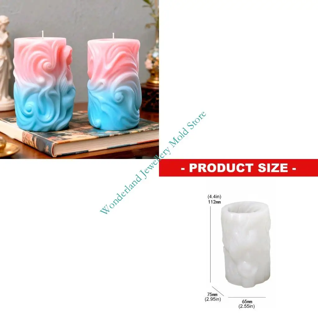 H7EB Flexible Silicone Mold Embossed Cylinder Candles Molds Scented Soap Making Mould Handmade Desk Ornament Mould