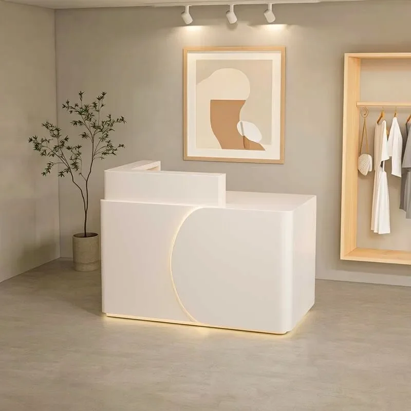 Simple modern beauty salon clothing store checkout page counter reception desk paint baking cabinet small cream wind bar