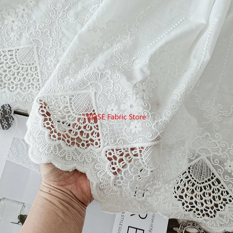 Tessuto ricamato in puro cotone bianco sporco per tende tovaglie e abbigliamento Accessori per cucire fatti a mano fai-da-te Larghezza 1,3 m