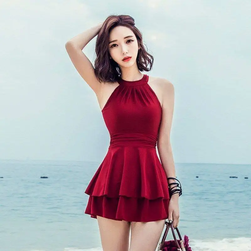 Swimsuit women's 2026 new one-piece high-end feeling covering the belly showing thinness gathering sexy hot spring swimsuit
