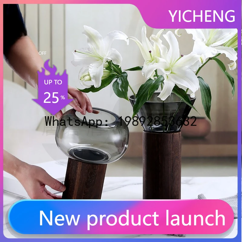 

QQ Glass Vase Double-layered Wooden Flower Vase Flower Arrangement Accessories Hydroponics Terrarium Home Decoration Accessories
