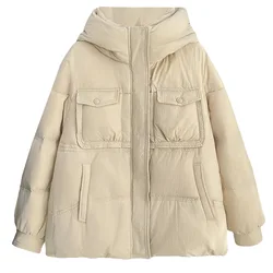 100kg Winter Fashion Hooded 90 White Duck Down Jacket Safari Style Plus Size Women's Warm Coat 1951