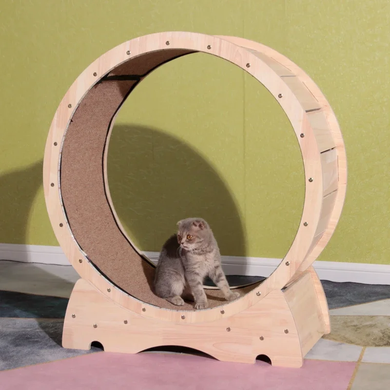 Solid Wood Cat Toys Cat Treadmill Modern Supplies Home Pet Accessories Weight Loss Roller Running Wheel Frame with Light