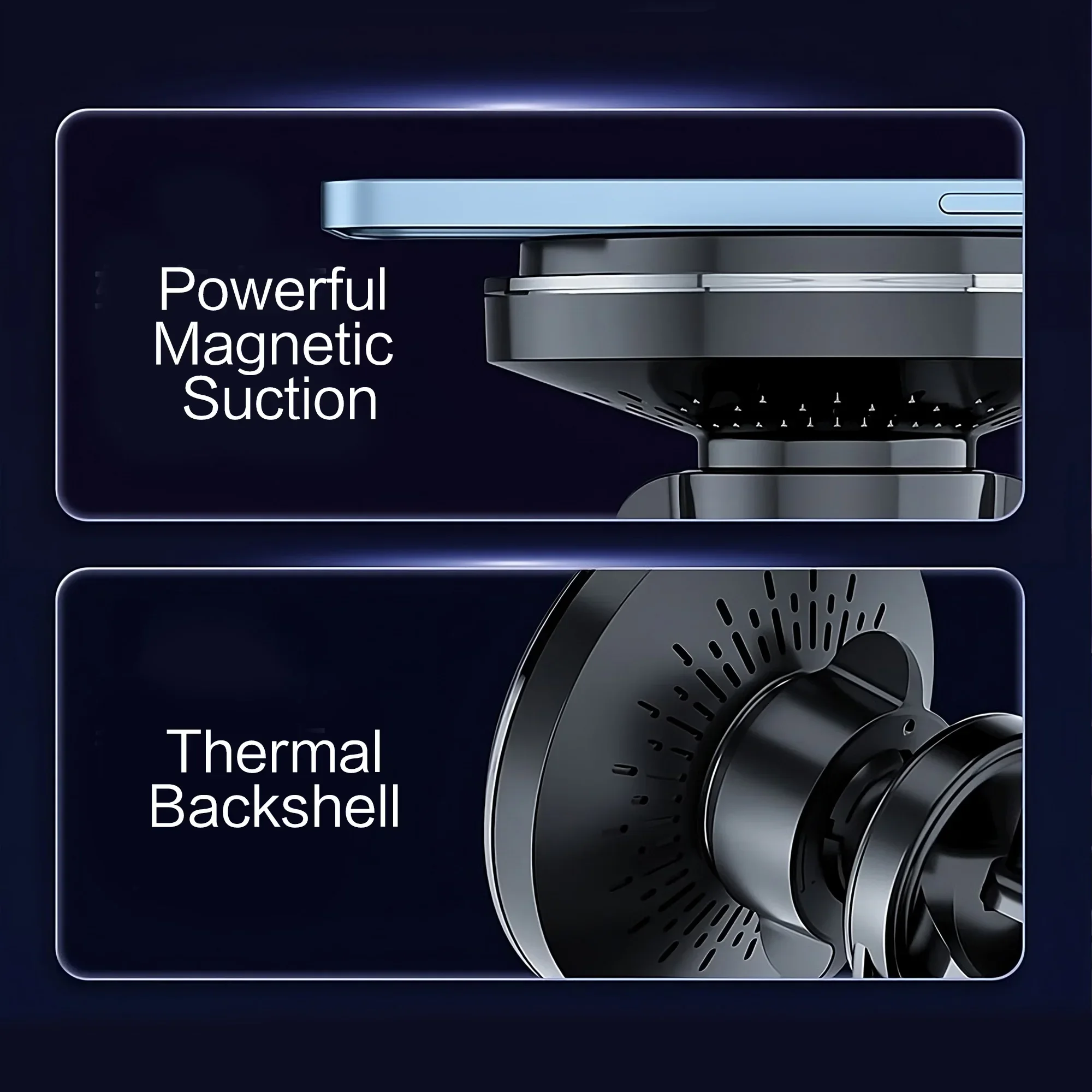 حامل هاتف السيارة المغناطيسي شاحن لاسلكي 15 واط شحن سريع الضوء المحيط تنفيس الهواء جبل للهواتف الذكية #3