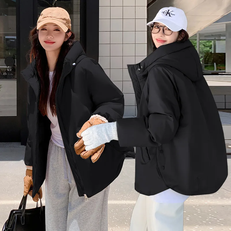 Frauen Parkas Kurze Mäntel Stehkragen Mit Kapuze Zipper Jacken Arbeit Dicke Warme Y2k Streetwear Elegante Jacke Herbst Winter 2025
