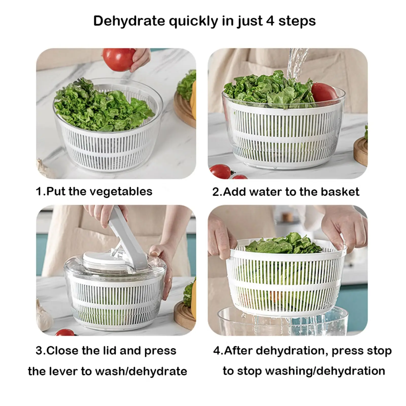 سلطة سبينر دليل سلطة سبينر الخس مجفف الفاكهة الخضار غسالة مجفف مع زر التوقف الخضار تجفيف مصفاة #6