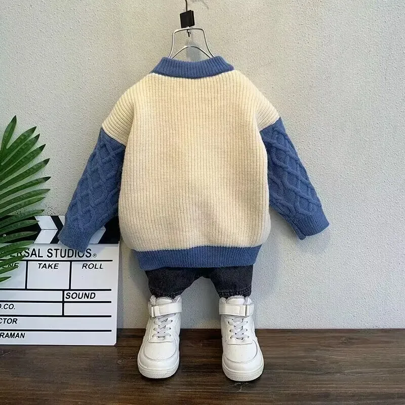 Boy Pullover Sweater Thickened 2024 Autumn/Winter Clothing Girls Baby Thick Knit Sweater Childrens Clothing Top Kids Sweater