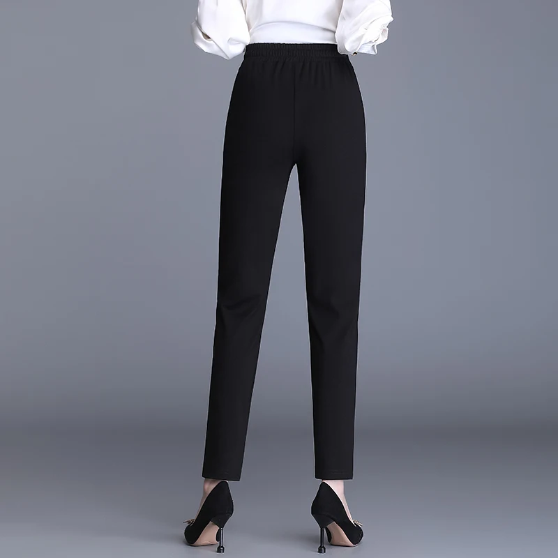 Black Solid Color Harlan Trousers Women's Summer Thin Radish Cropped Pants High Waist Elastic Loose Casual Leg Work Pants S-4XL