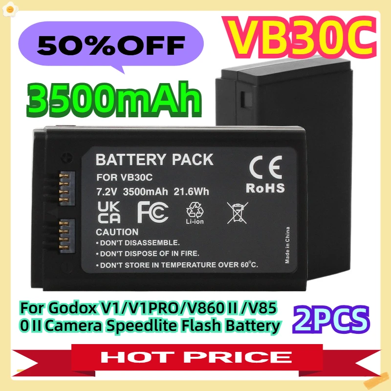 

For Godox V1/V1PRO/V860Ⅱ/V850ⅡCamera Speedlite Flash Battery 3500mAh 2pcs